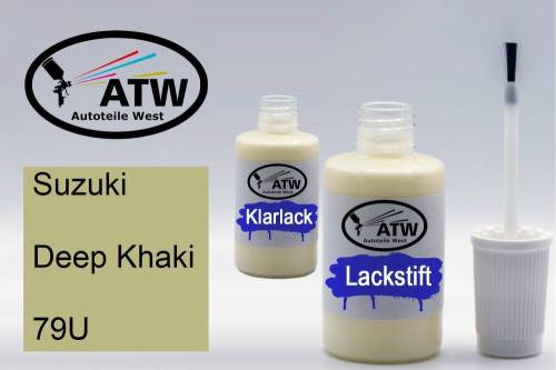 Suzuki, Deep Khaki, 79U: 20ml Lackstift + 20ml Klarlack - Set, von ATW Autoteile West.